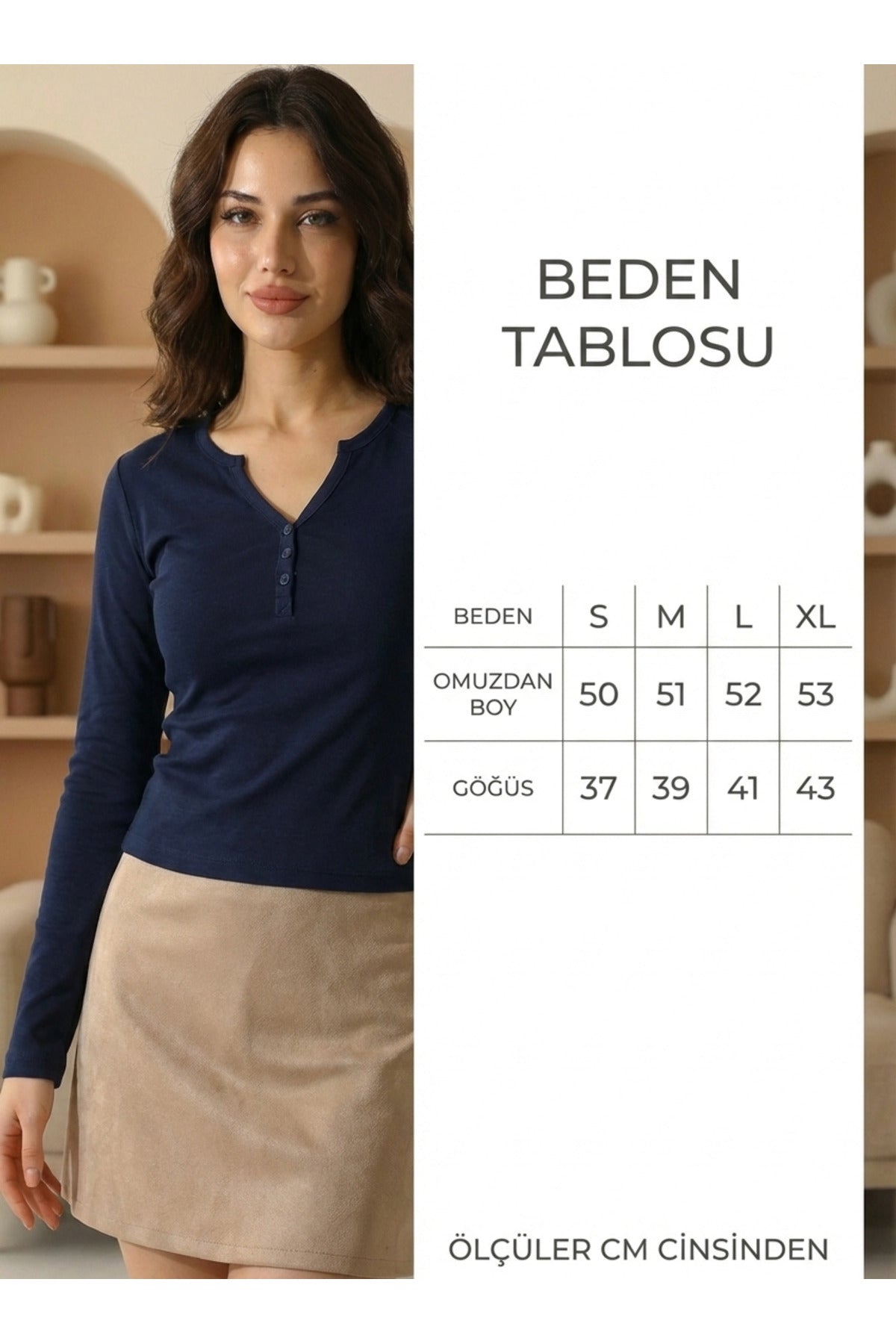 V Yaka Düğmeli Uzun Kollu Bluz