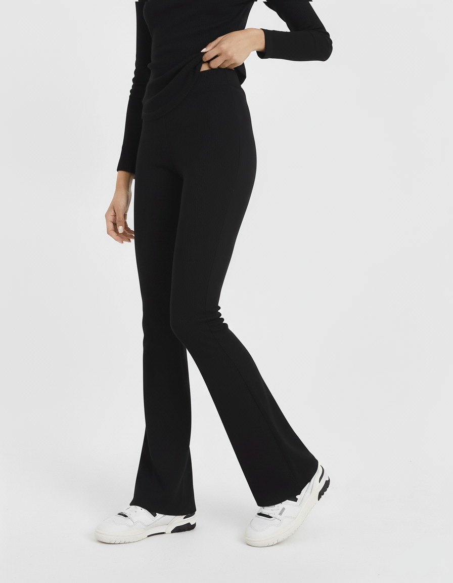 Siyah Ribanna Kumaş İspanyol Paça Tayt Pantolon