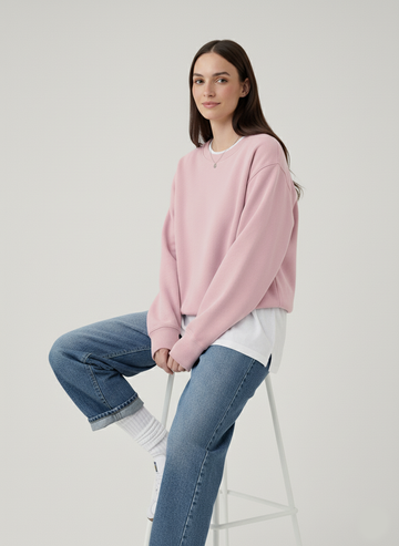 3 İplik Şardonlu Pembe Sweatshirt