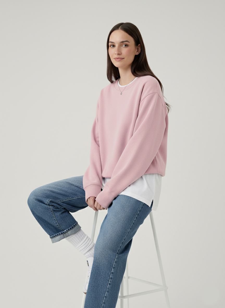 3 İplik Şardonlu Pembe Sweatshirt