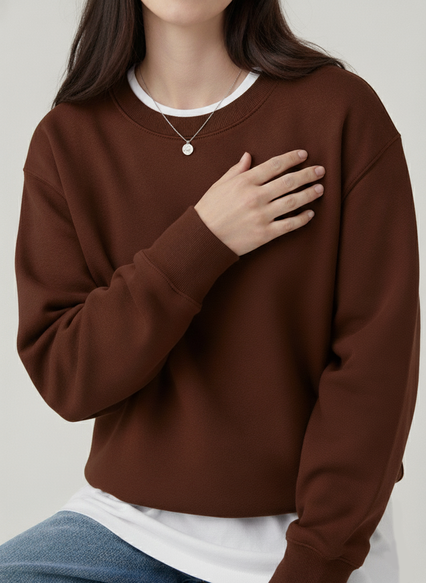 3 İplik Şardonlu Kahverengi Sweatshirt