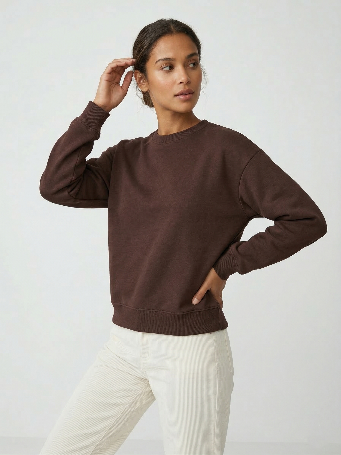 3 İplik Şardonlu Kahverengi Kadın Sweatshirt