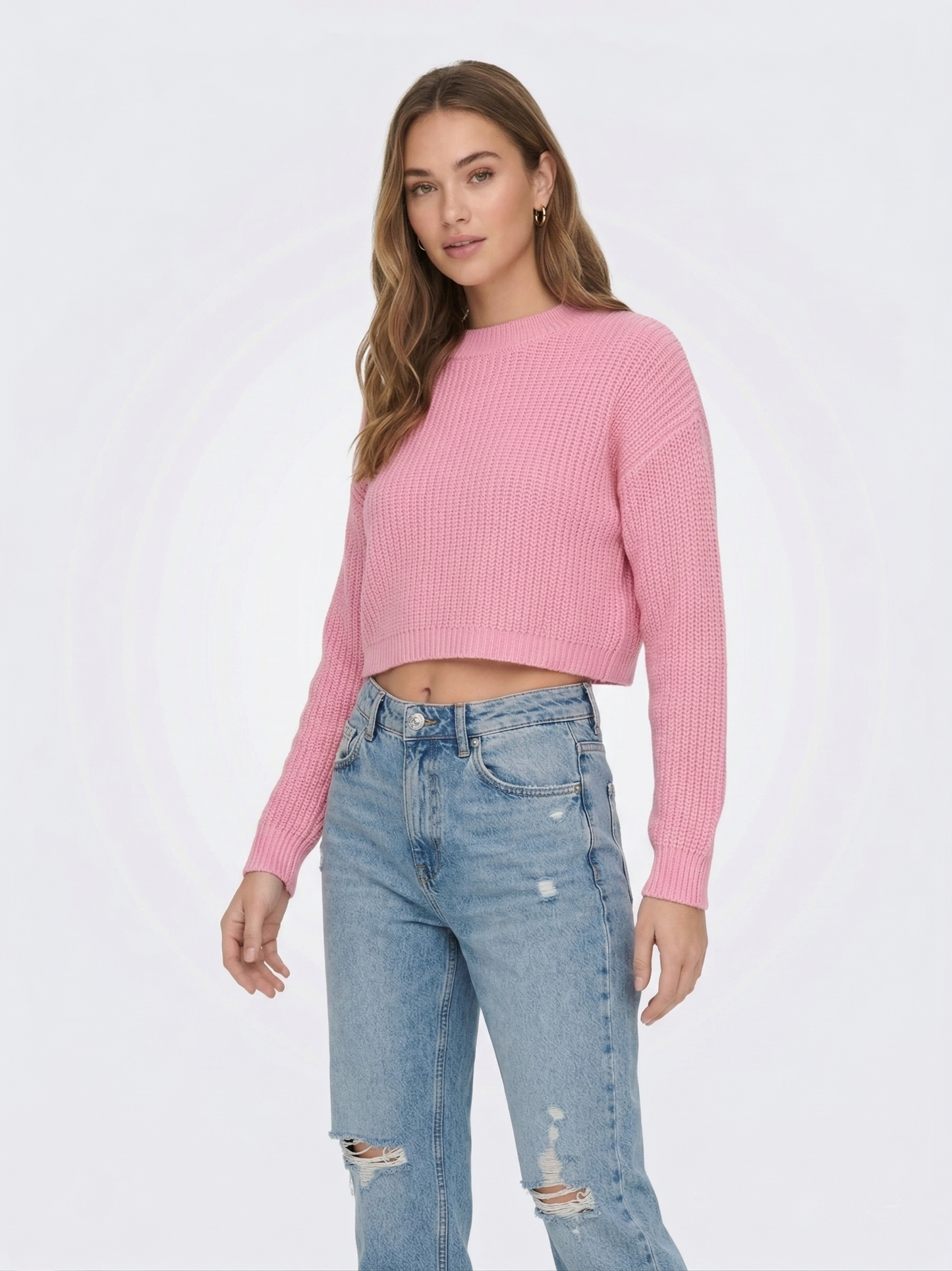 Pembe Yarım Balıkçı Yaka Crop Triko Kadın Kazak
