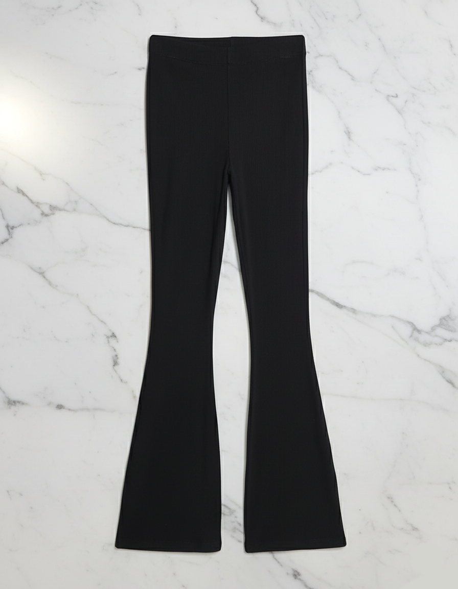 Siyah Ribanna Kumaş İspanyol Paça Tayt Pantolon