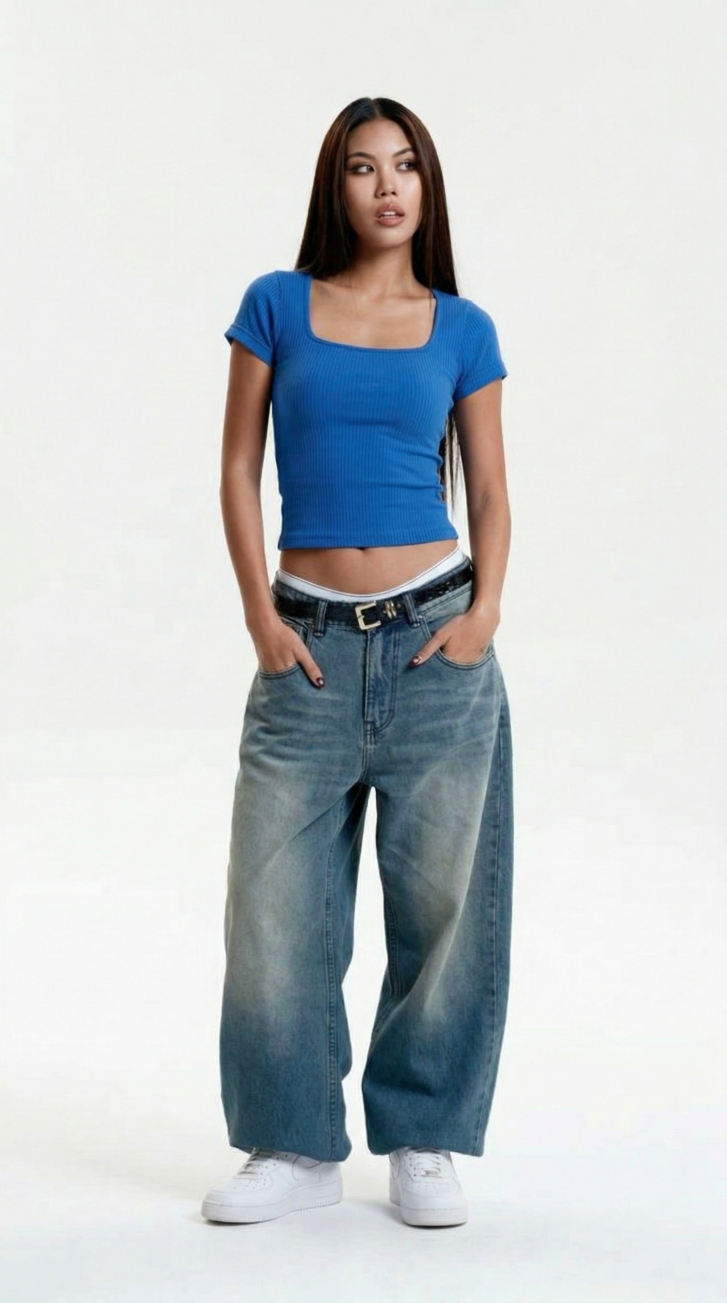 Ribanna Kumaş Kare Yaka Kısa Kollu Crop Bluz