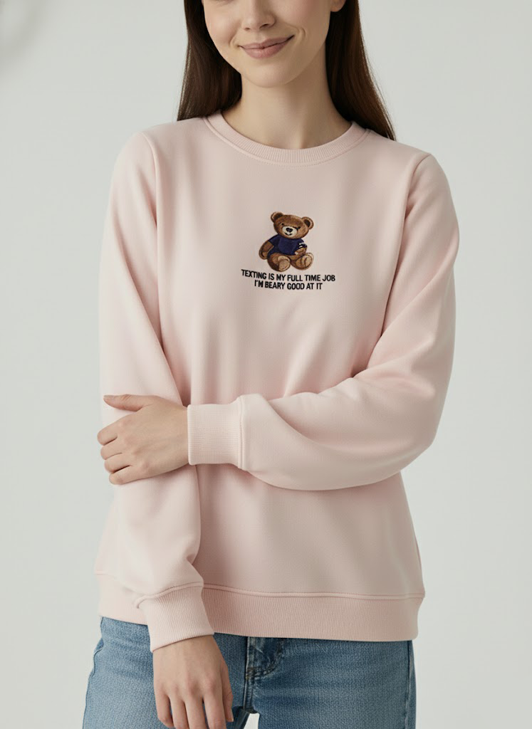 Pembe Ayıcık Nakışlı Sweatshirt