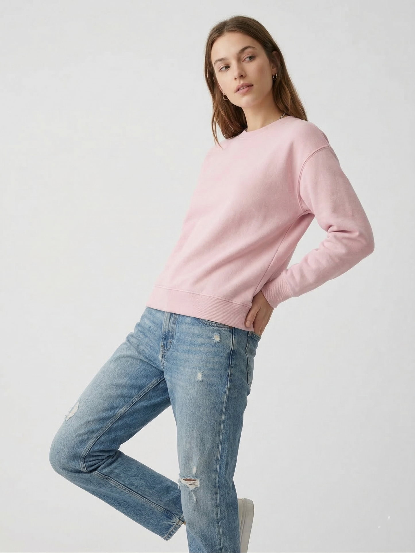 3 İplik Şardonlu Pembe Sweatshirt