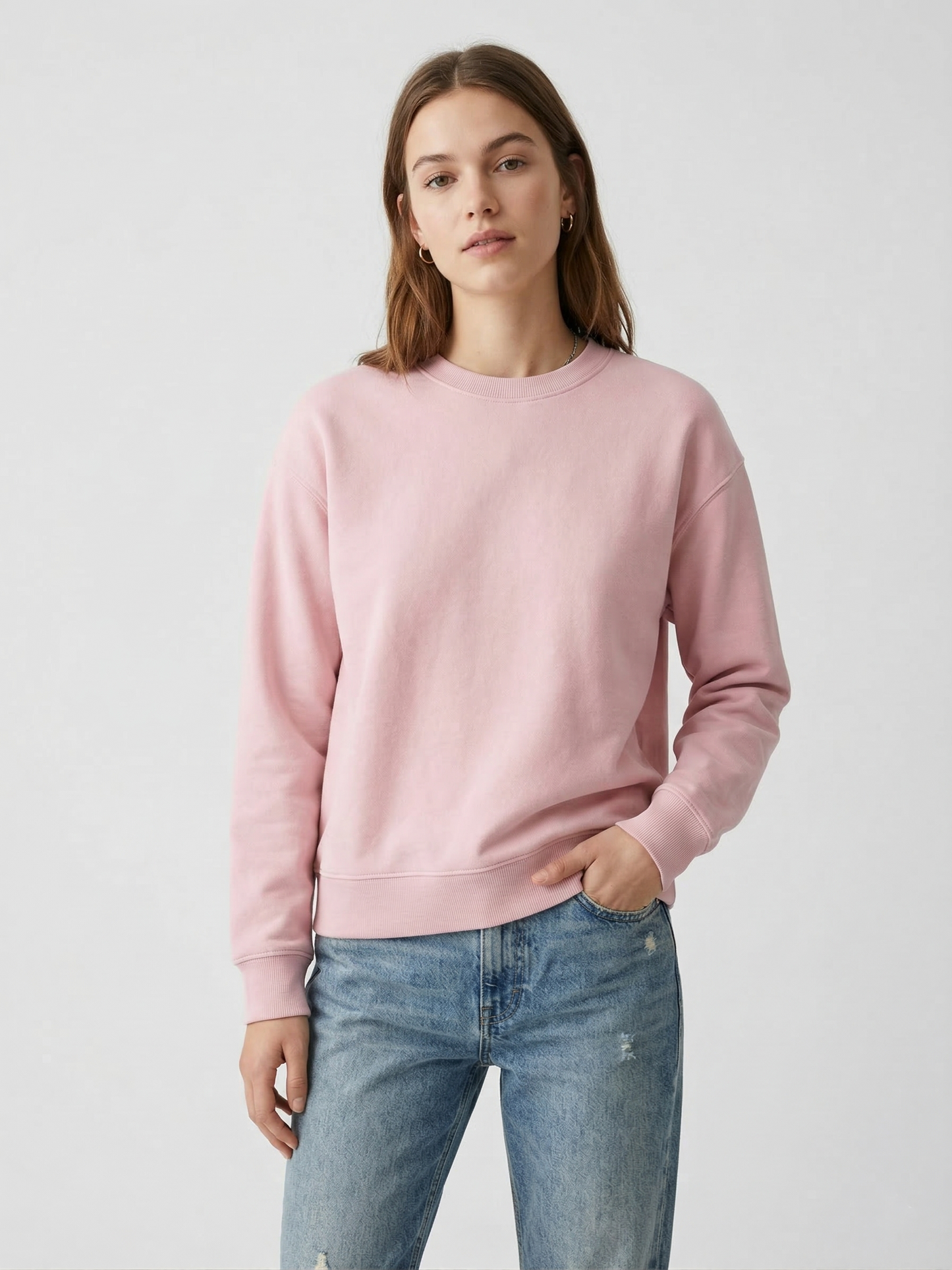 3 İplik Şardonlu Pembe Sweatshirt