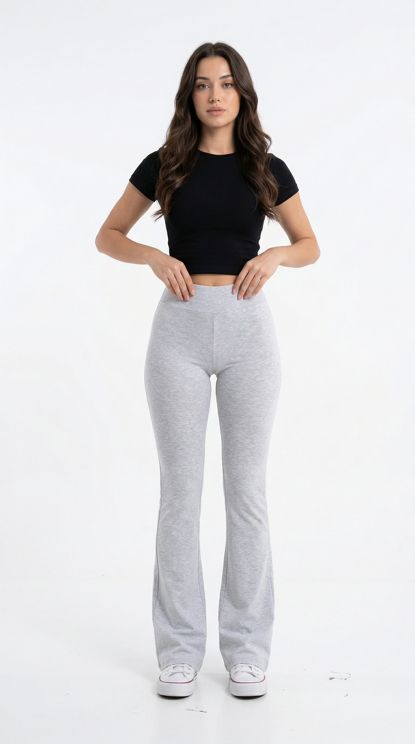 Gri Ribana Kumaş İspanyol Paça Tayt