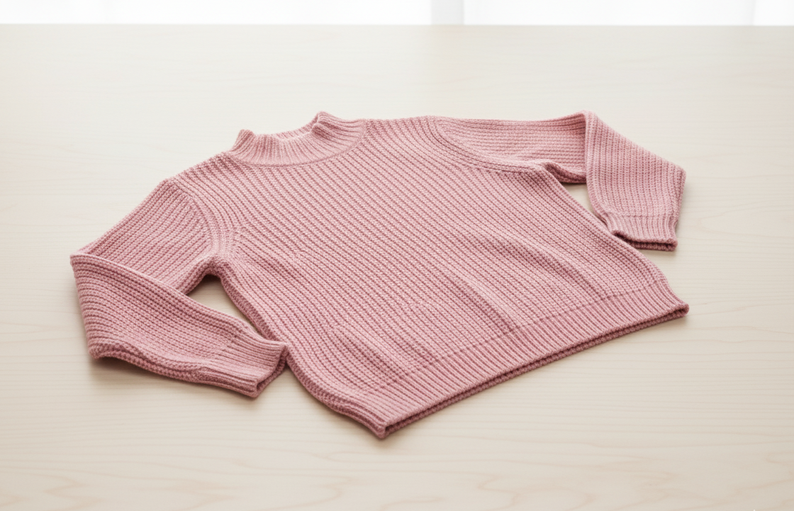 Pembe Yarım Balıkçı Yaka Crop Triko Kazak