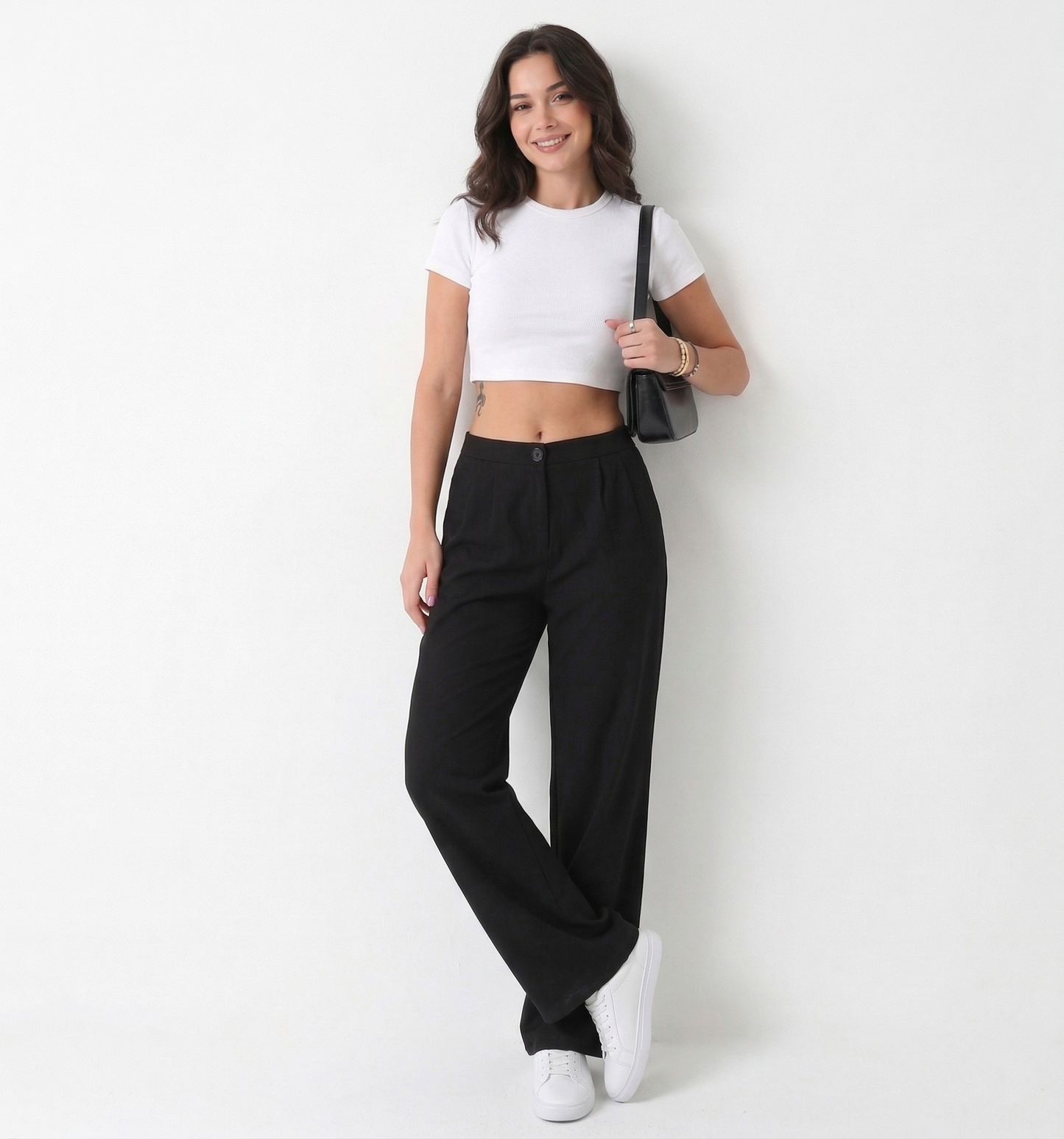 Likralı Ön Pileli Kadın Palazzo Pantolon