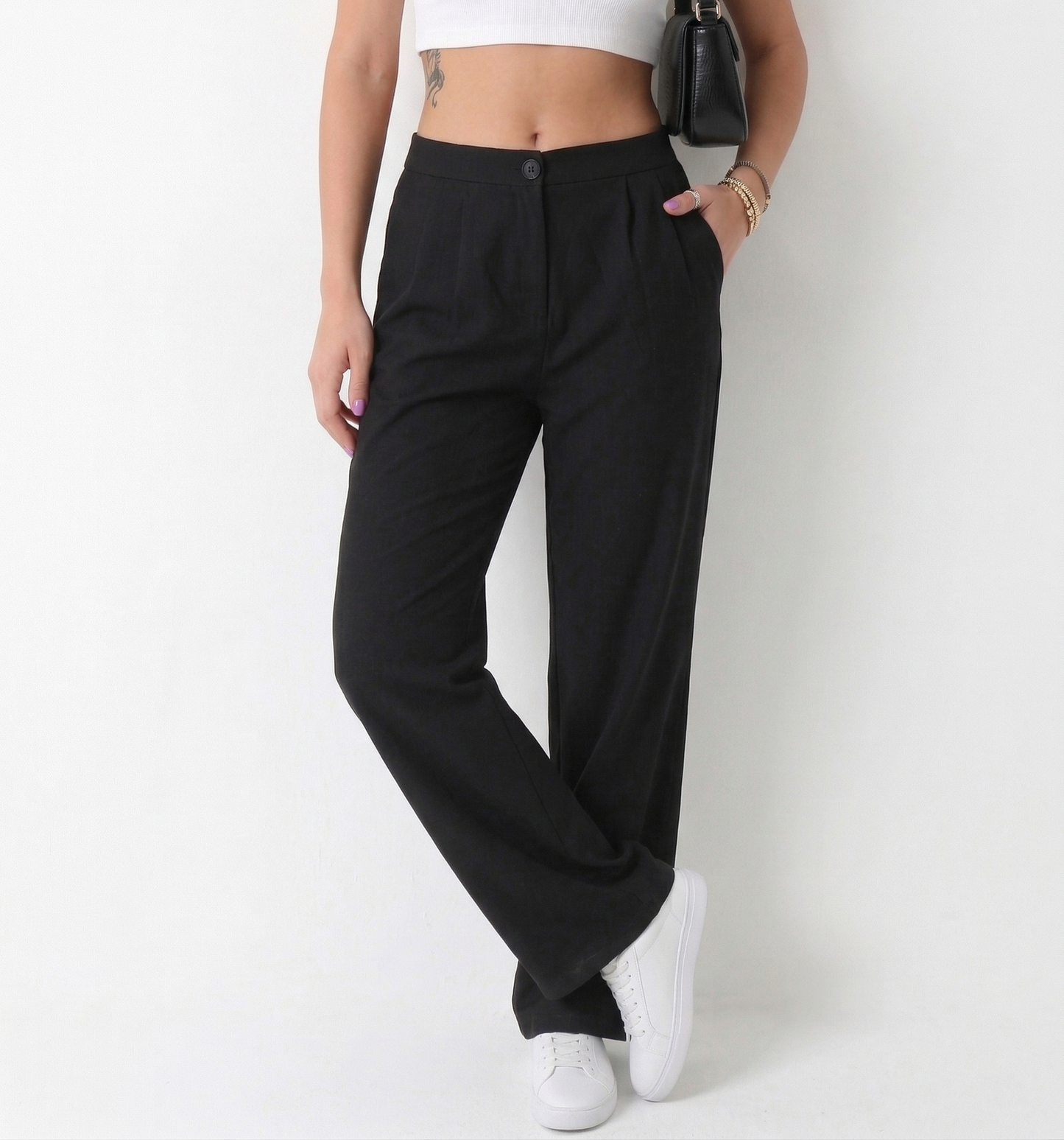 Likralı Ön Pileli Kadın Palazzo Pantolon