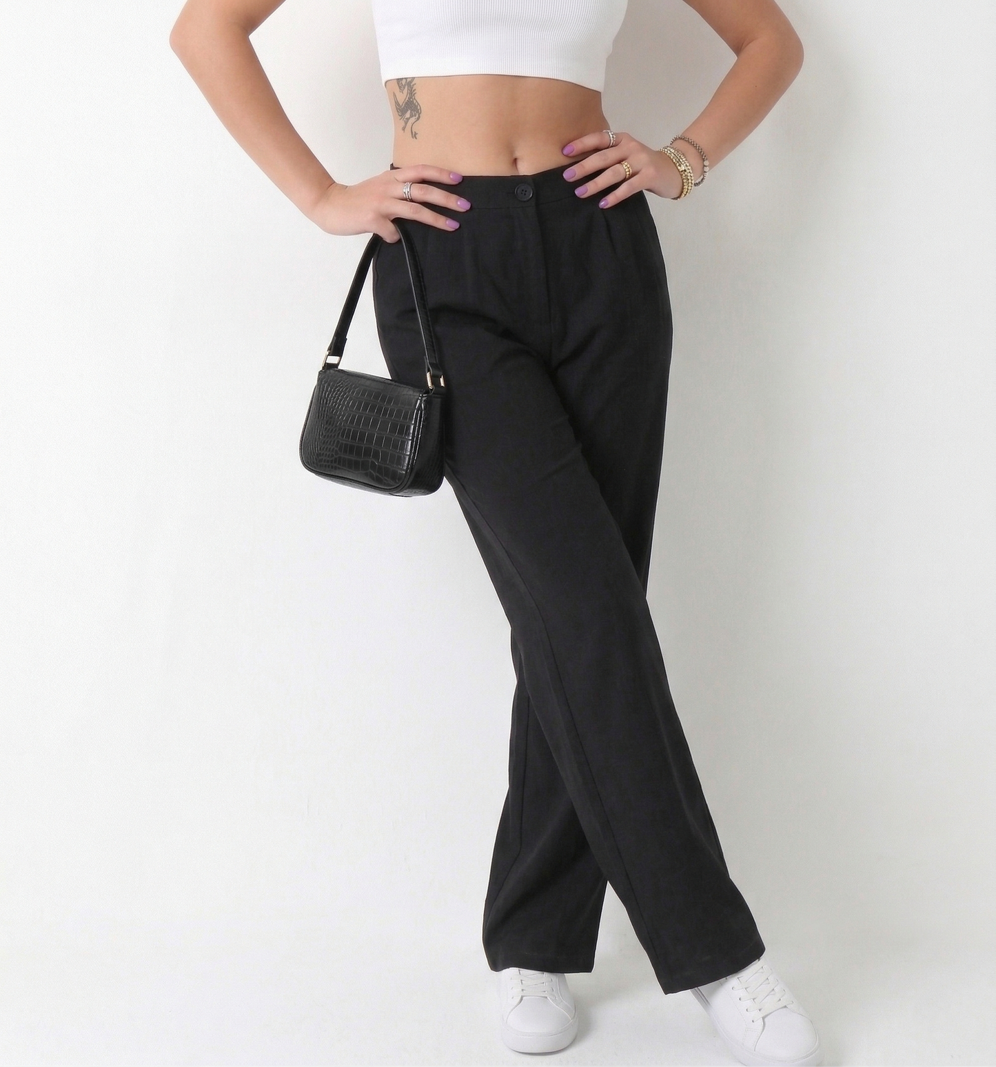 Likralı Ön Pileli Kadın Palazzo Pantolon