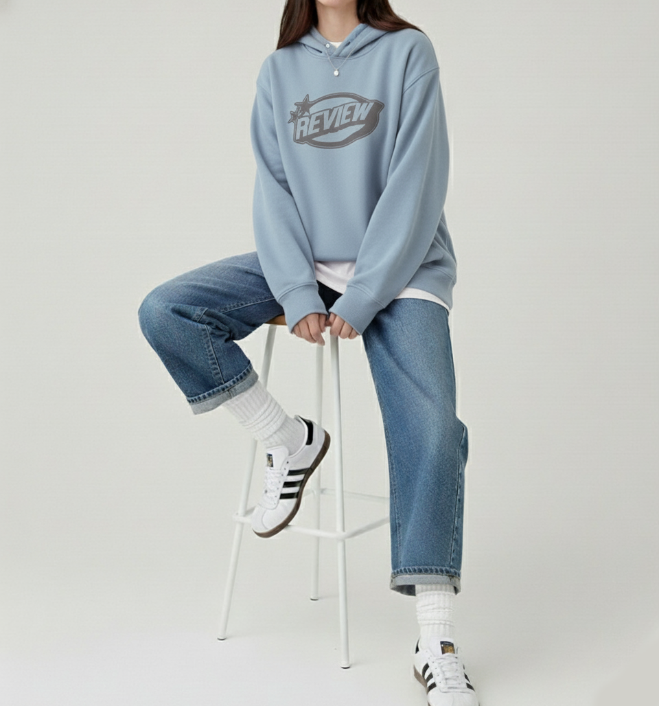 Mavi Review Baskılı Oversize Kapüşonlu 3 İplik Şardonlu Sweatshirt