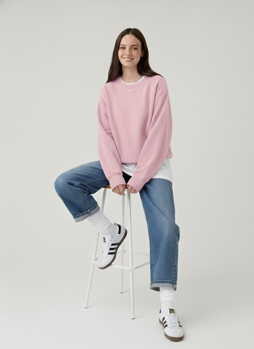 3 İplik Şardonlu Pembe Sweatshirt