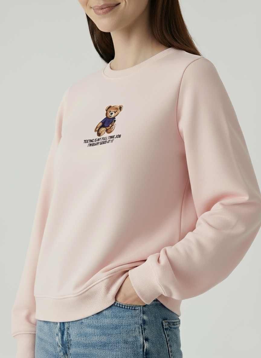 Pembe Ayıcık Nakışlı Sweatshirt