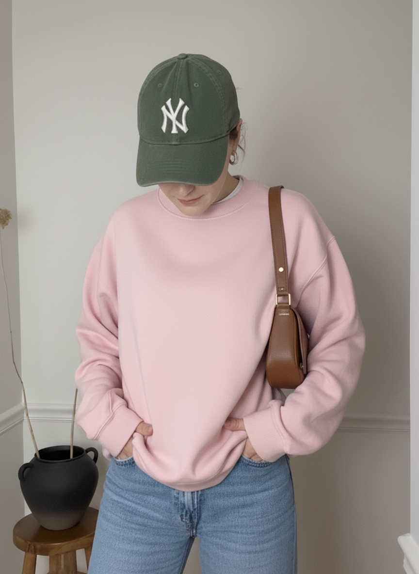 3 İplik Şardonlu Pembe Sweatshirt