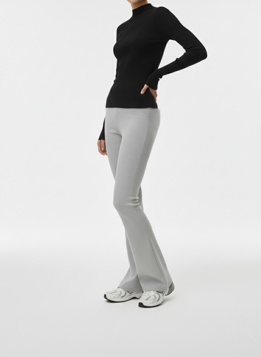 Gri Ribana Kumaş İspanyol Paça Tayt